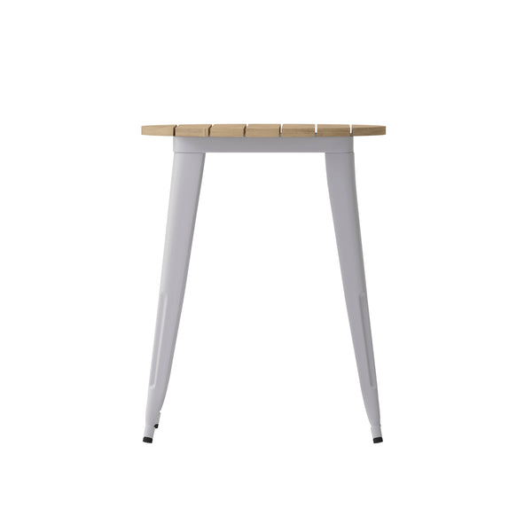 English Elm Commercial Grade Commercial Grade Indoor/Outdoor Dining Table, 23.75" Round All Weather Brown Poly Resin Top with Silver Steel Base