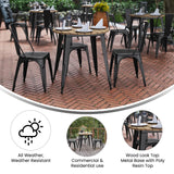 English Elm Commercial Grade Commercial Grade Indoor/Outdoor Dining Table, 30" Round All Weather Brown Poly Resin Top with Steel Base