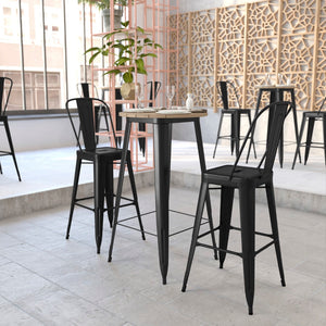 English Elm Commercial Grade Commercial Indoor/Outdoor Bar Top Table, 23.75" Round All Weather Brown Poly Resin Top with Steel base