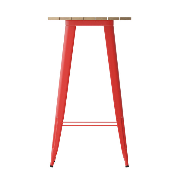 English Elm Commercial Grade Commercial Indoor/Outdoor Bar Top Table, 23.75" Round All Weather Brown Poly Resin Top with Steel base