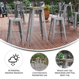 English Elm Commercial Grade Commercial Indoor/Outdoor Bar Top Table, 23.75" Round All Weather Brown Poly Resin Top with Silver Steel base