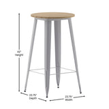 English Elm Commercial Grade Commercial Indoor/Outdoor Bar Top Table, 23.75" Round All Weather Brown Poly Resin Top with Silver Steel base