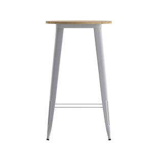 English Elm Commercial Grade Commercial Indoor/Outdoor Bar Top Table, 23.75" Round All Weather Brown Poly Resin Top with Silver Steel base