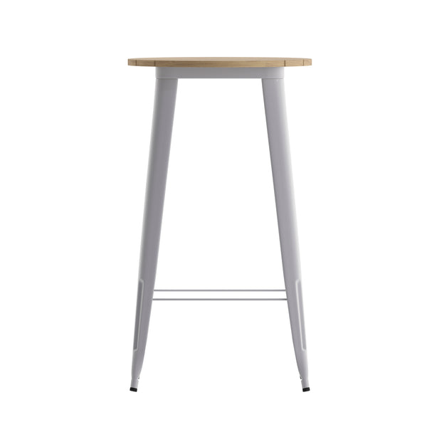 English Elm Commercial Grade Commercial Indoor/Outdoor Bar Top Table, 23.75" Round All Weather Brown Poly Resin Top with Silver Steel base