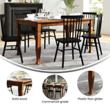 English Elm Commercial Grade 60" Solid Wood Dining Table with Turned Wooden Legs, Commercial Grade Heavy Duty Rectangle Wood Table for 6, Finish