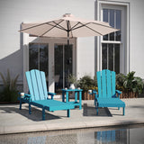 Commercial Grade Commercial Grade 3 Piece Indoor/Outdoor Adirondack Set with 2 Adjustable HDPE Loungers with Cup Holders and 2-Tier Side Table