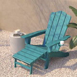 English Elm HDPE Adirondack Chair with Cup Holder and Pull Out Ottoman, All-Weather HDPE Indoor/Outdoor Lounge Chair