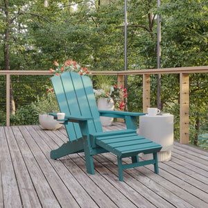 English Elm HDPE Adirondack Chair with Cup Holder and Pull Out Ottoman, All-Weather HDPE Indoor/Outdoor Lounge Chair