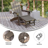 English Elm HDPE Adirondack Chair with Cup Holder and Pull Out Ottoman, All-Weather HDPE Indoor/Outdoor Lounge Chair