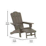 English Elm HDPE Adirondack Chair with Cup Holder and Pull Out Ottoman, All-Weather HDPE Indoor/Outdoor Lounge Chair