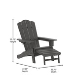 English Elm HDPE Adirondack Chair with Cup Holder and Pull Out Ottoman, All-Weather HDPE Indoor/Outdoor Lounge Chair