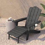 English Elm HDPE Adirondack Chair with Cup Holder and Pull Out Ottoman, All-Weather HDPE Indoor/Outdoor Lounge Chair