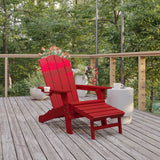 English Elm HDPE Adirondack Chair with Cup Holder and Pull Out Ottoman, All-Weather HDPE Indoor/Outdoor Lounge Chair