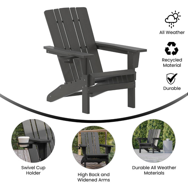 English Elm Adirondack Chair with Cup Holder, Weather Resistant HDPE Adirondack Chair
