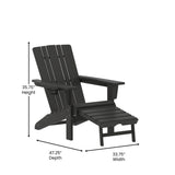 English Elm HDPE Adirondack Chair with Cup Holder and Pull Out Ottoman, All-Weather HDPE Indoor/Outdoor Lounge Chair