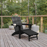 English Elm HDPE Adirondack Chair with Cup Holder and Pull Out Ottoman, All-Weather HDPE Indoor/Outdoor Lounge Chair