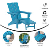 English Elm HDPE Adirondack Chair with Cup Holder and Pull Out Ottoman, All-Weather HDPE Indoor/Outdoor Lounge Chair