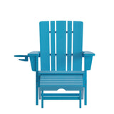 English Elm HDPE Adirondack Chair with Cup Holder and Pull Out Ottoman, All-Weather HDPE Indoor/Outdoor Lounge Chair