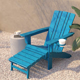 English Elm HDPE Adirondack Chair with Cup Holder and Pull Out Ottoman, All-Weather HDPE Indoor/Outdoor Lounge Chair