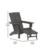 English Elm HDPE Adirondack Chair with Cup Holder and Pull Out Ottoman, All-Weather HDPE Indoor/Outdoor Lounge Chair