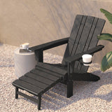 English Elm HDPE Adirondack Chair with Cup Holder and Pull Out Ottoman, All-Weather HDPE Indoor/Outdoor Lounge Chair