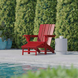 English Elm HDPE Adirondack Chair with Cup Holder and Pull Out Ottoman, All-Weather HDPE Indoor/Outdoor Lounge Chair