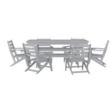 English Elm Commercial Grade Commercial 7 Piece Adirondack Dining Set with 72" Rectangle Indoor/Outdoor Recycled HDPE Table and 6 Chairs with Cupholders