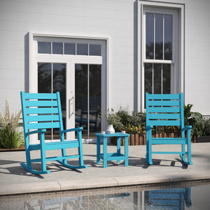 English Elm Commercial Grade Commercial Grade 3-Piece Indoor/Outdoor Set with 2 Contemporary All-Weather HDPE Rocking Chairs and End Table