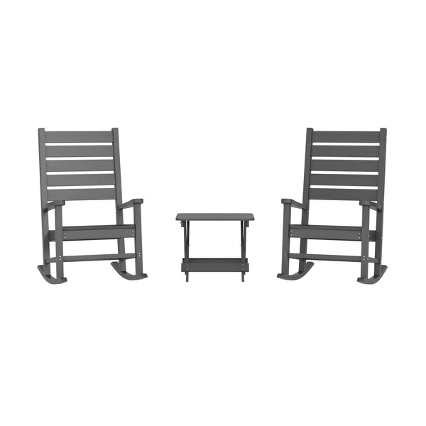 English Elm Commercial Grade Commercial Grade 3-Piece Indoor/Outdoor Set with 2 Contemporary All-Weather HDPE Rocking Chairs and End Table