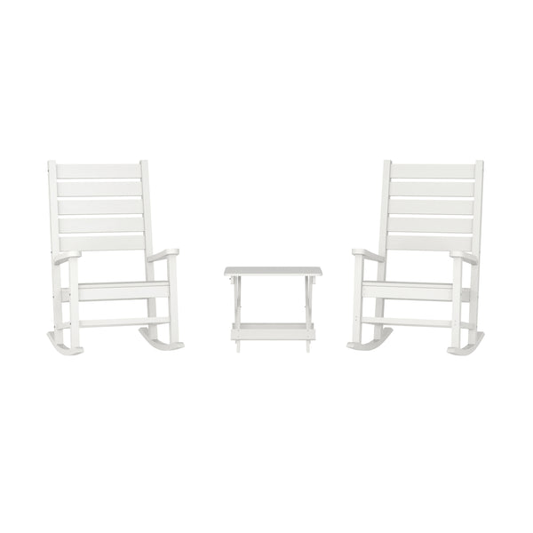 English Elm Commercial Grade Commercial Grade 3-Piece Indoor/Outdoor Set with 2 Contemporary All-Weather HDPE Rocking Chairs and End Table