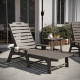 English Elm Commercial Grade 3-Piece Indoor/Outdoor Adirondack Set with 2 Adjustable HDPE Loungers with Cup Holders and 2-Tier Side Table