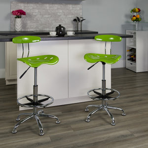 English Elm Vibrant and Chrome Drafting Stool with Tractor Seat