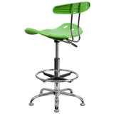 English Elm Vibrant and Chrome Drafting Stool with Tractor Seat