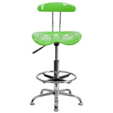 English Elm Vibrant and Chrome Drafting Stool with Tractor Seat