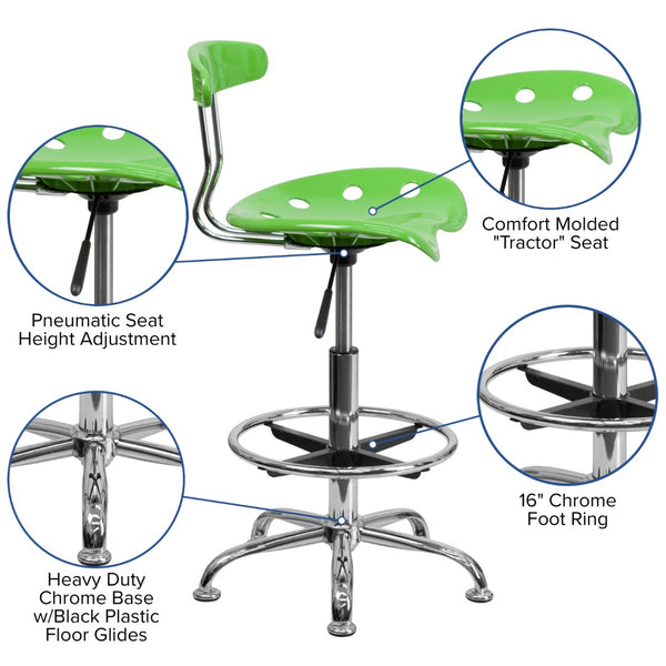 English Elm Vibrant and Chrome Drafting Stool with Tractor Seat