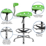 English Elm Vibrant and Chrome Drafting Stool with Tractor Seat