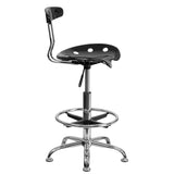 English Elm Vibrant and Chrome Drafting Stool with Tractor Seat