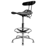 English Elm Vibrant and Chrome Drafting Stool with Tractor Seat