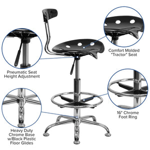 English Elm Vibrant and Chrome Drafting Stool with Tractor Seat