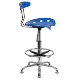 English Elm Vibrant and Chrome Drafting Stool with Tractor Seat