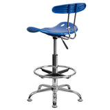 English Elm Vibrant and Chrome Drafting Stool with Tractor Seat