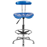 English Elm Vibrant and Chrome Drafting Stool with Tractor Seat