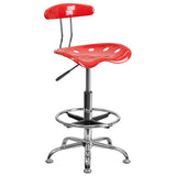 English Elm Vibrant and Chrome Drafting Stool with Tractor Seat