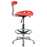 English Elm Vibrant and Chrome Drafting Stool with Tractor Seat