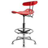 English Elm Vibrant and Chrome Drafting Stool with Tractor Seat