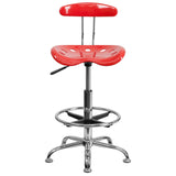 English Elm Vibrant and Chrome Drafting Stool with Tractor Seat