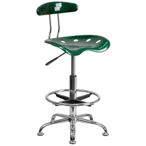 English Elm Vibrant and Chrome Drafting Stool with Tractor Seat