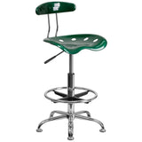 English Elm Vibrant and Chrome Drafting Stool with Tractor Seat