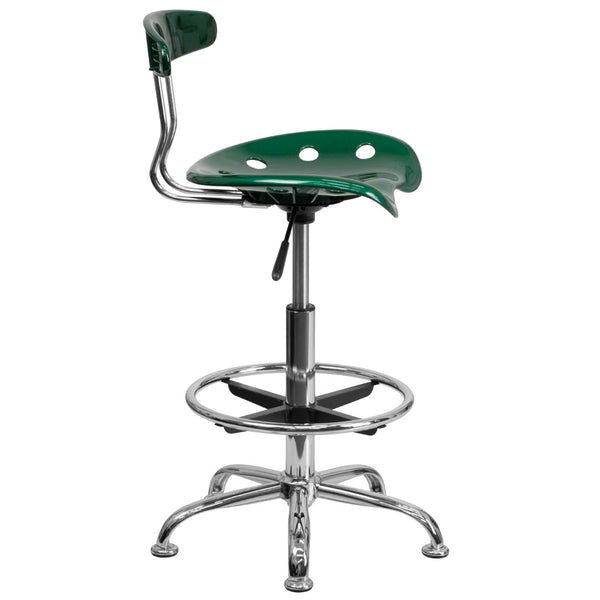 English Elm Vibrant and Chrome Drafting Stool with Tractor Seat