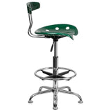 English Elm Vibrant and Chrome Drafting Stool with Tractor Seat